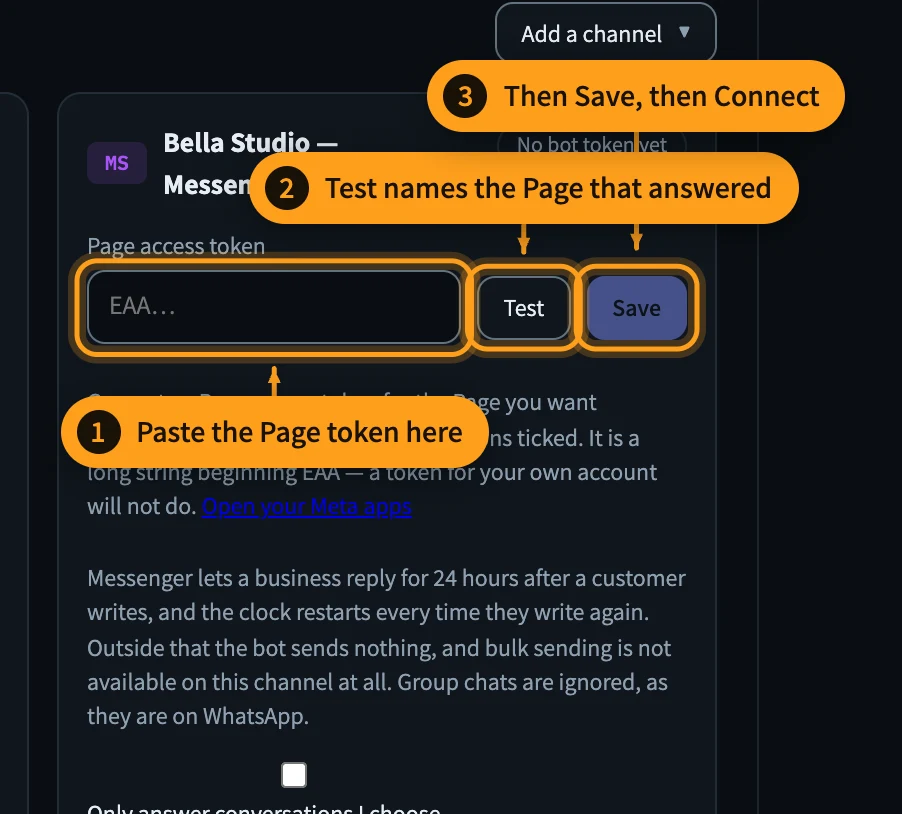 Paste it on the Messenger card — step 8 of 16
