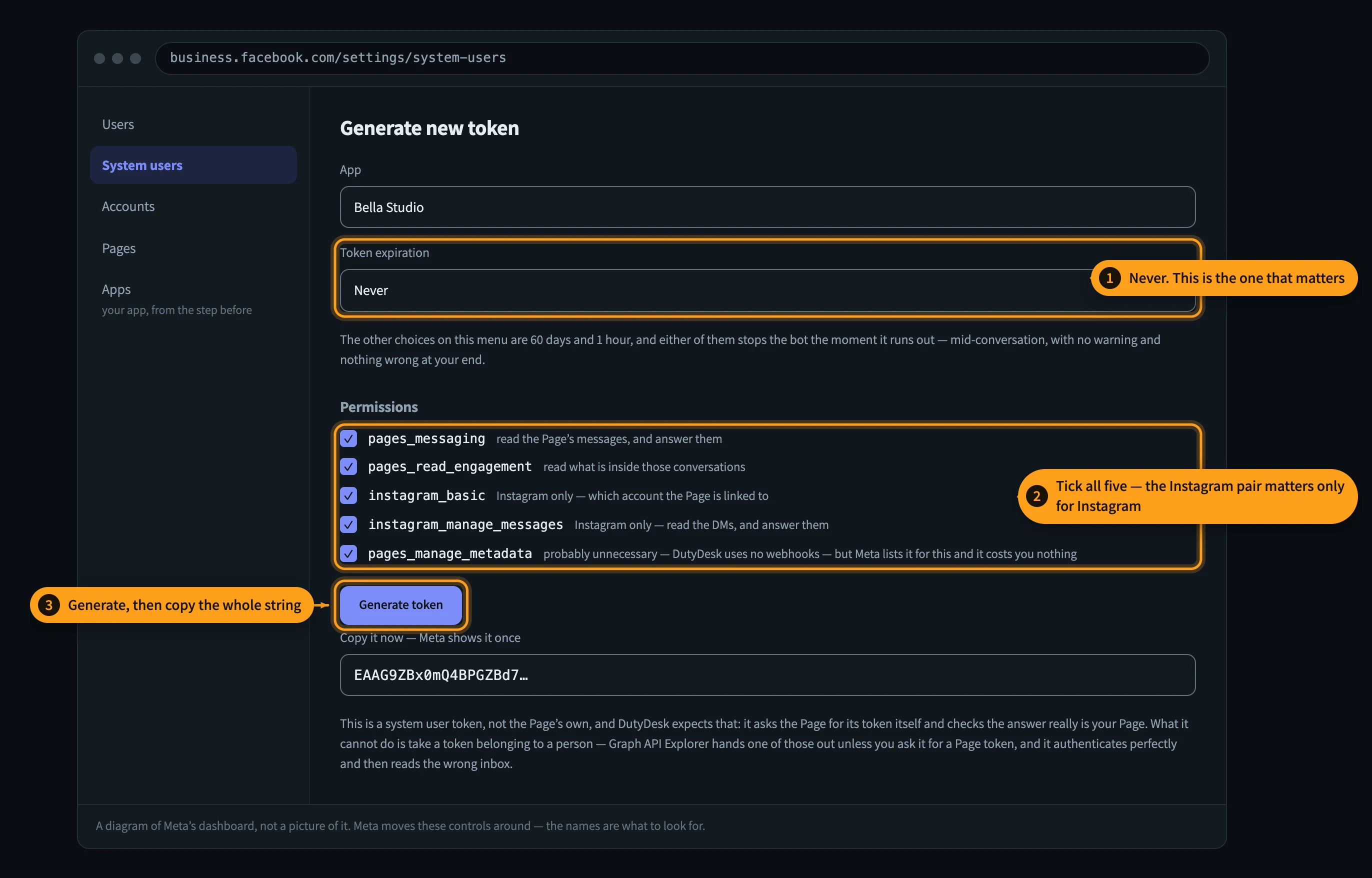 Mint a token that does not expire — step 7 of 16